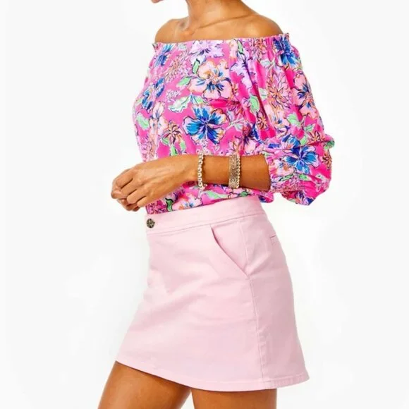 NEW Lilly Pulitzer Colette DENIM Skort CALLA LILLY PINK